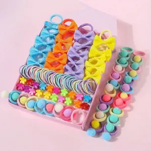 120 Piece Colourful Hair Accessories Set for Girls Bowknot Hair Bands Ponytail Holders and Elastic Rubber Bands for Kids