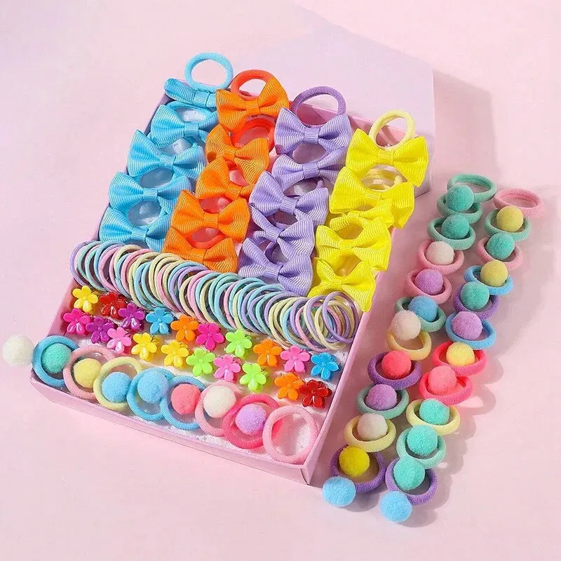 120 Piece Colourful Hair Accessories Set for Girls Bowknot Hair Bands Ponytail Holders and Elastic Rubber Bands for Kids