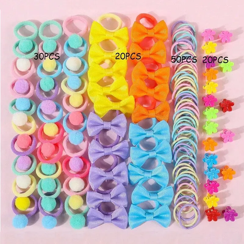 120 Piece Colourful Hair Accessories Set for Girls Bowknot Hair Bands Ponytail Holders and Elastic Rubber Bands for Kids