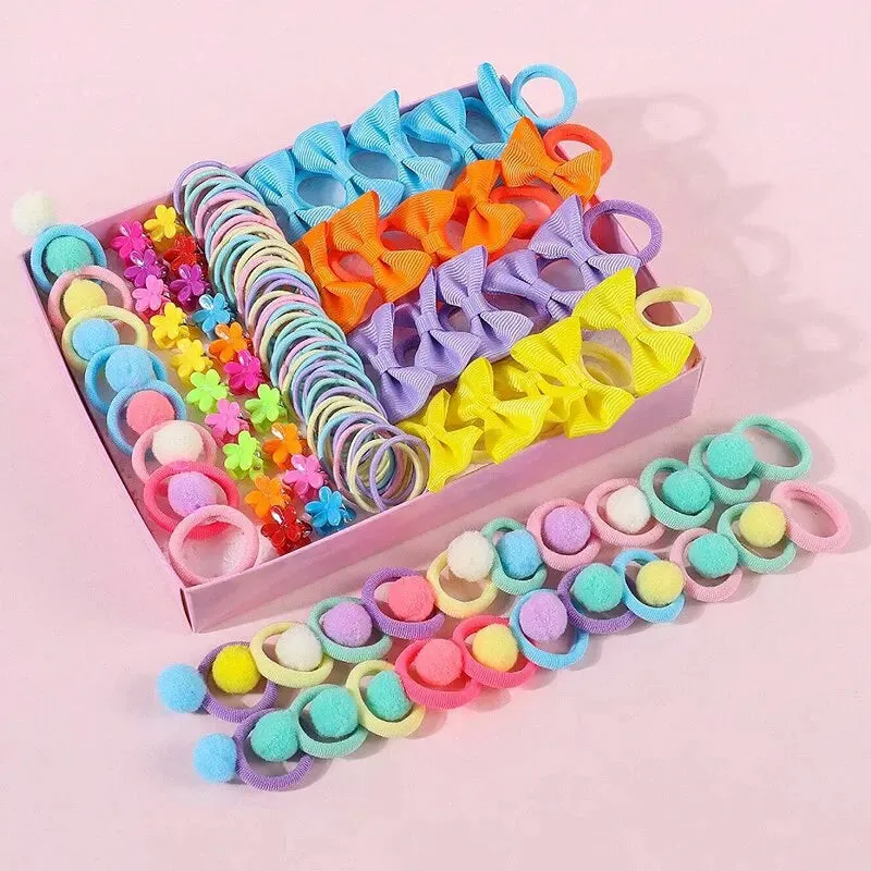120 Piece Colourful Hair Accessories Set for Girls Bowknot Hair Bands Ponytail Holders and Elastic Rubber Bands for Kids