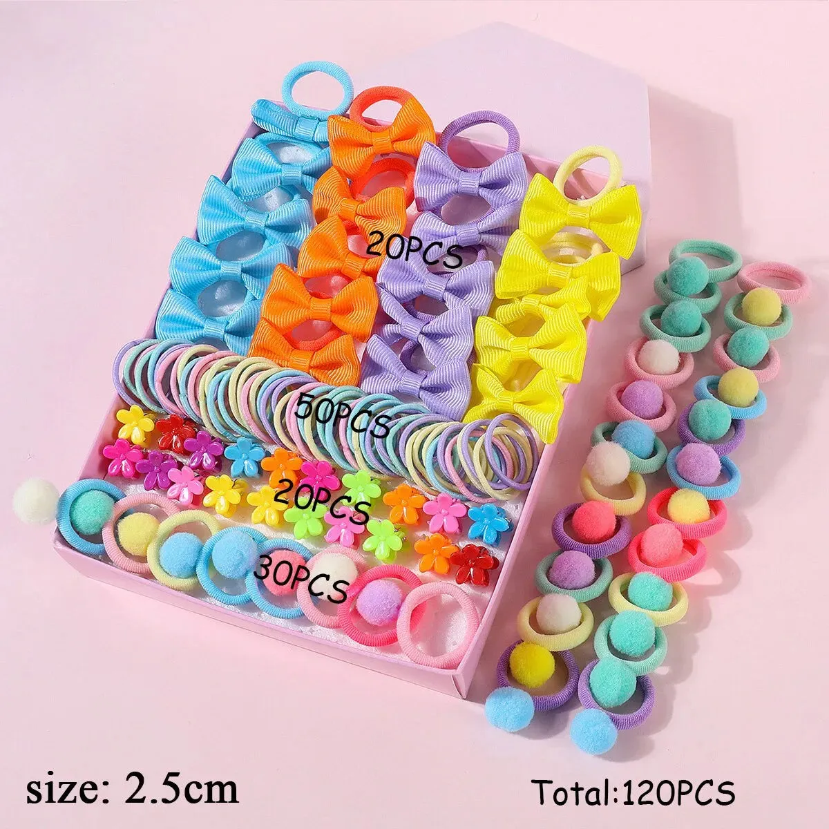 120 Piece Colourful Hair Accessories Set for Girls Bowknot Hair Bands Ponytail Holders and Elastic Rubber Bands for Kids