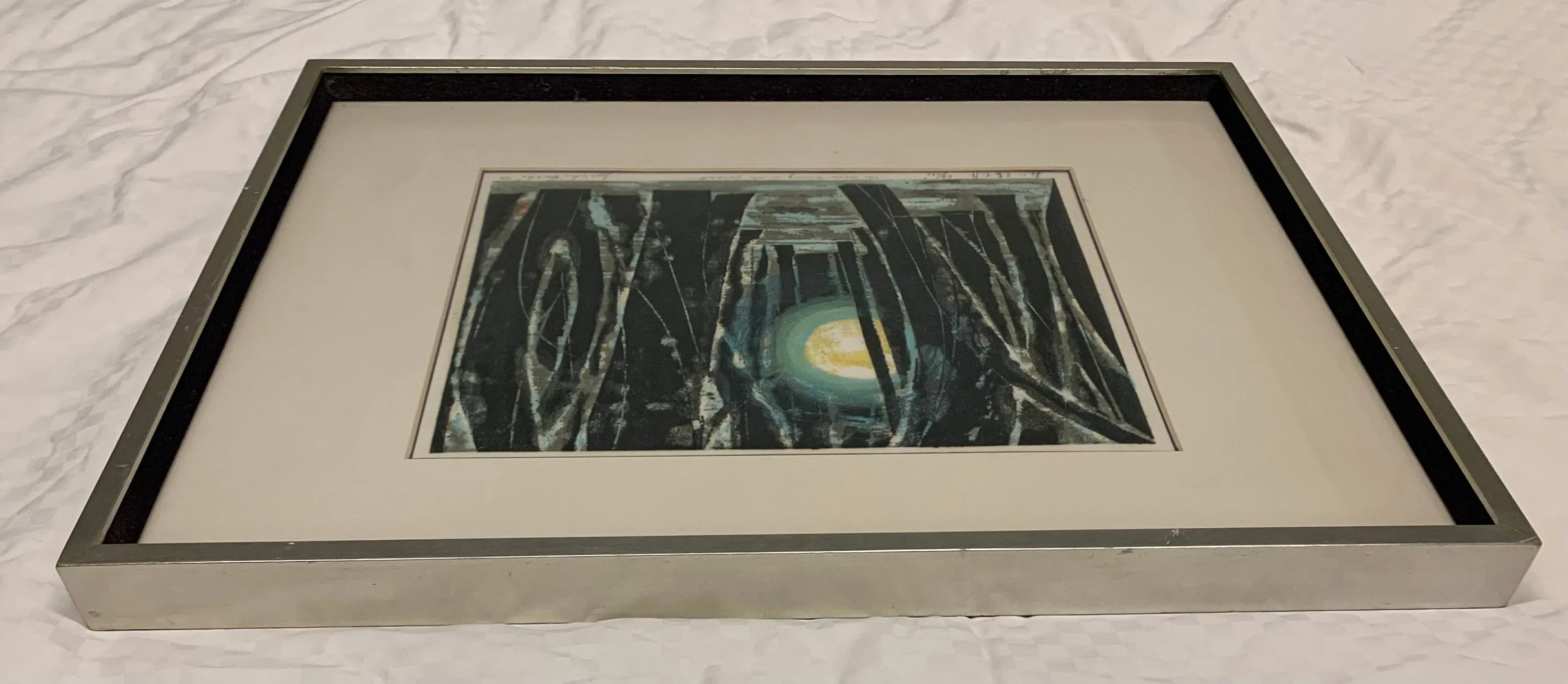 1970s Vintage Joichi Hoshi Color Woodblock in Stainless Steel Frame