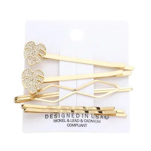 5PCS Stone Embellished Tropical Leaf Bobby Pin Hair Clips