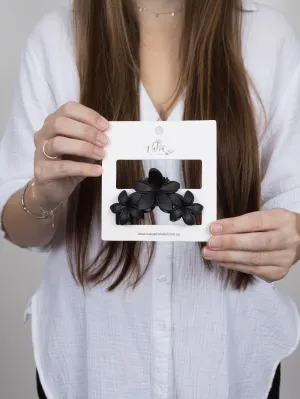 Claw Clip -- Frangipani Flower Trio - Black