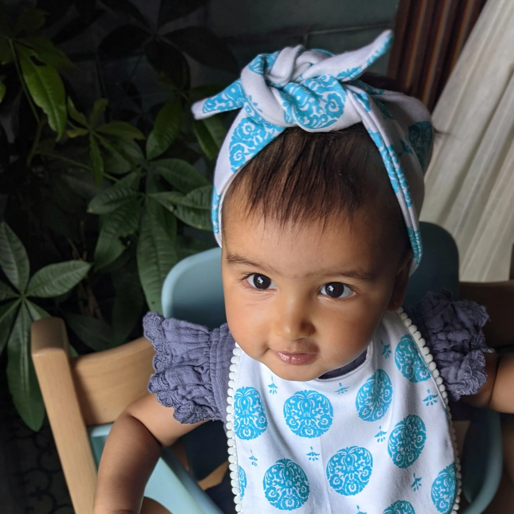 Cotton Adjustable Hairband - Alpona (Light Blue)