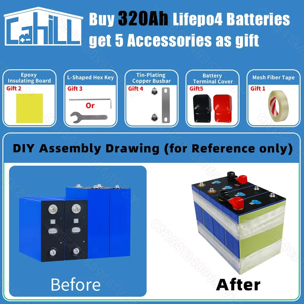 Grade a 8000 Cycle 320Ah Lifepo4 Battery 3.2V Lithium Iron Phosphate Rechargeable Cell for DIY 12V 24V RV Solar Camping EU Stock