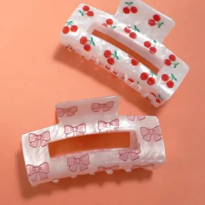 Jumbo Cherry Bow Rectangle Hair Claw Clips