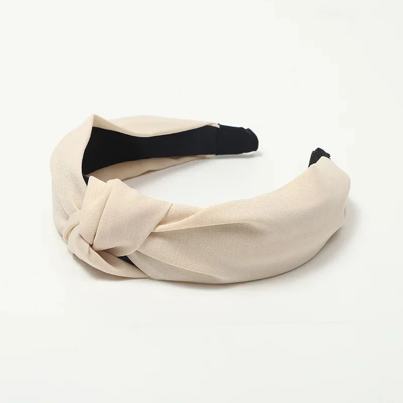 Leopard Print Cloth Knot Headbands Simple Solid Twill Fabric Knot Hairbands for Female Headpiece
