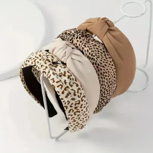 Leopard Print Cloth Knot Headbands Simple Solid Twill Fabric Knot Hairbands for Female Headpiece