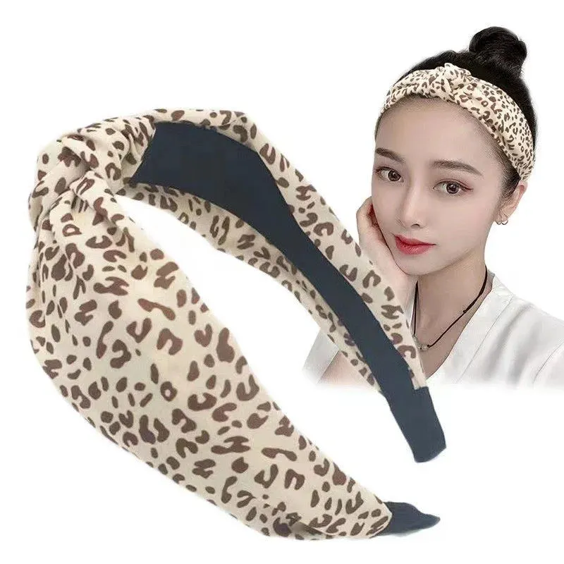 Leopard Print Cloth Knot Headbands Simple Solid Twill Fabric Knot Hairbands for Female Headpiece