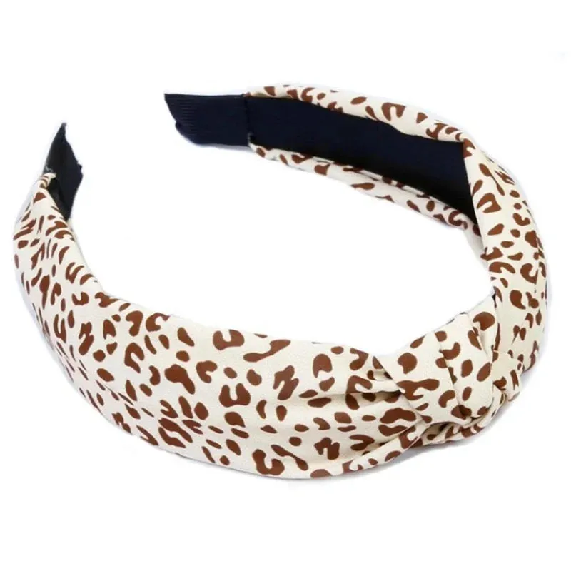 Leopard Print Cloth Knot Headbands Simple Solid Twill Fabric Knot Hairbands for Female Headpiece