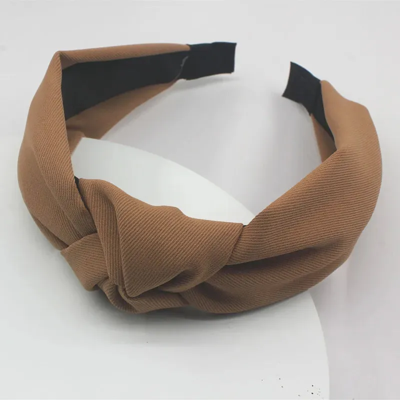 Leopard Print Cloth Knot Headbands Simple Solid Twill Fabric Knot Hairbands for Female Headpiece