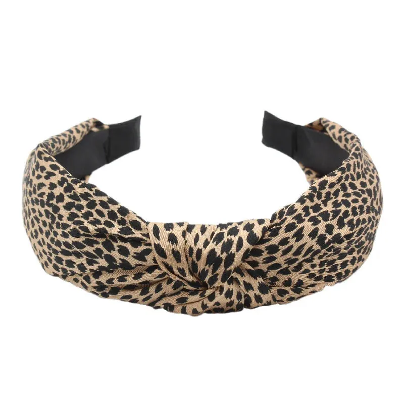 Leopard Print Cloth Knot Headbands Simple Solid Twill Fabric Knot Hairbands for Female Headpiece