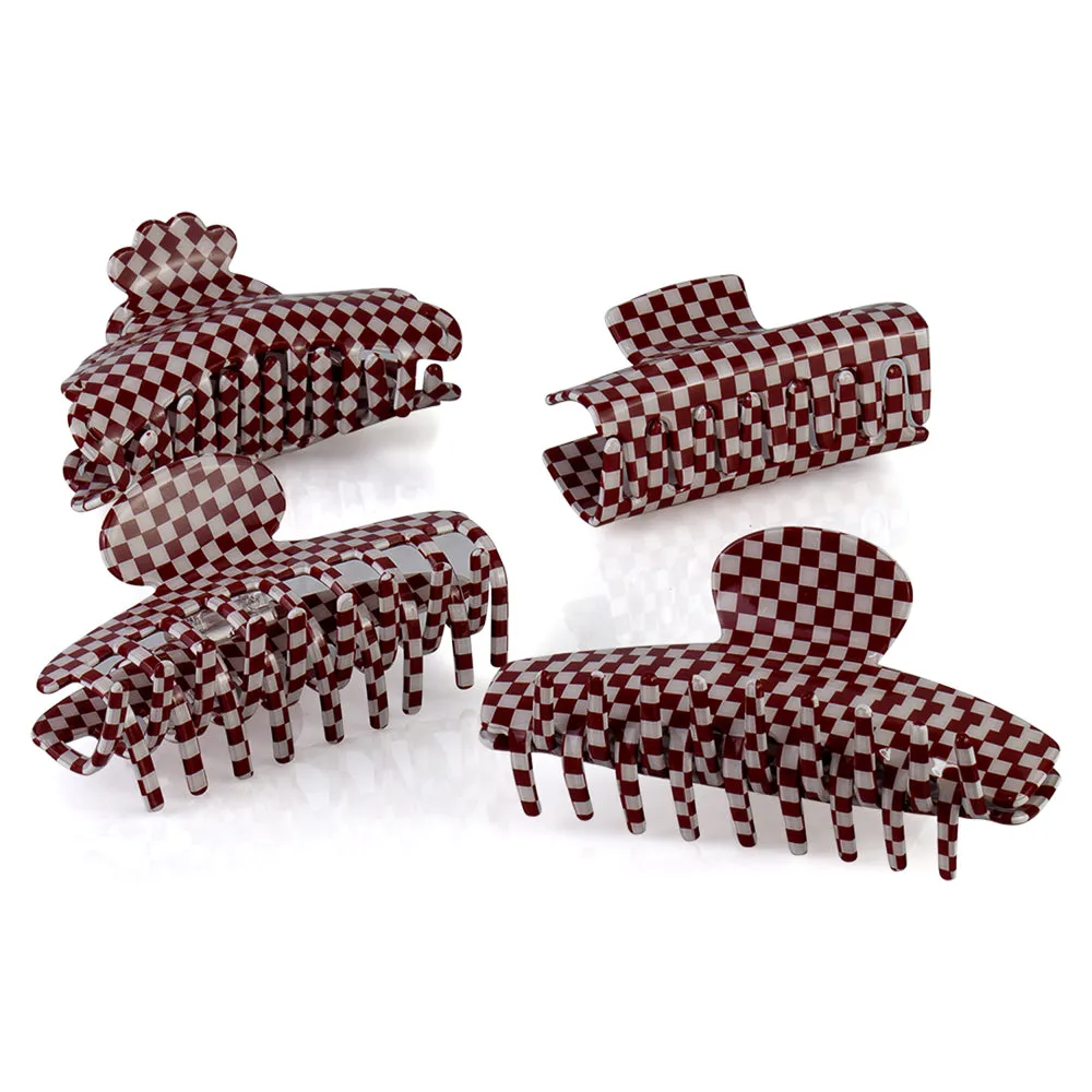 RED CHECKERED RESINE CLAW BUNDLE OF 4 PCS
